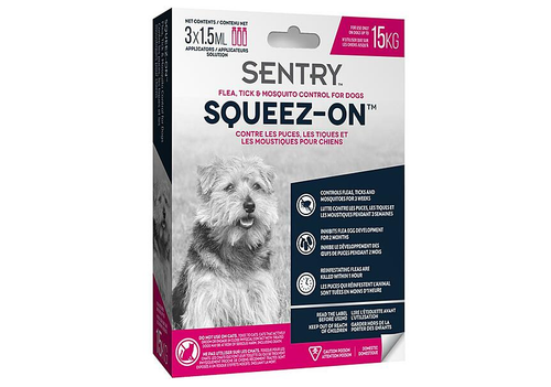 Squeez-On. Flea, Tick & Mosquito Control for Dogs up to 15 kg.
